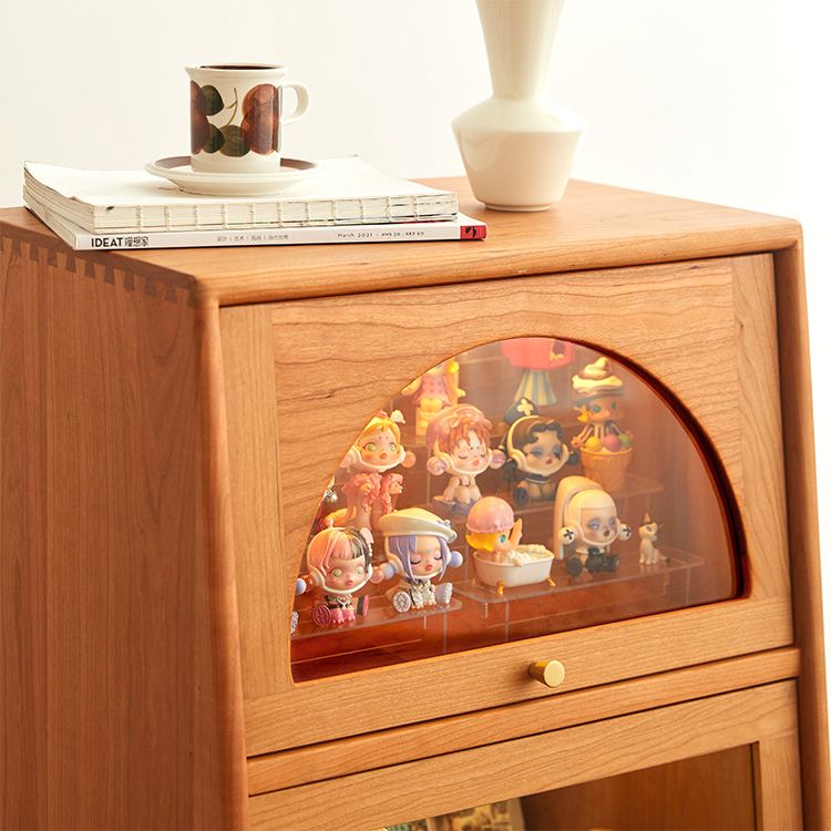 2 - Door and 1 - Drawer Solid Wood Chest 43.3" Tall Glass Paned Side Cabinet