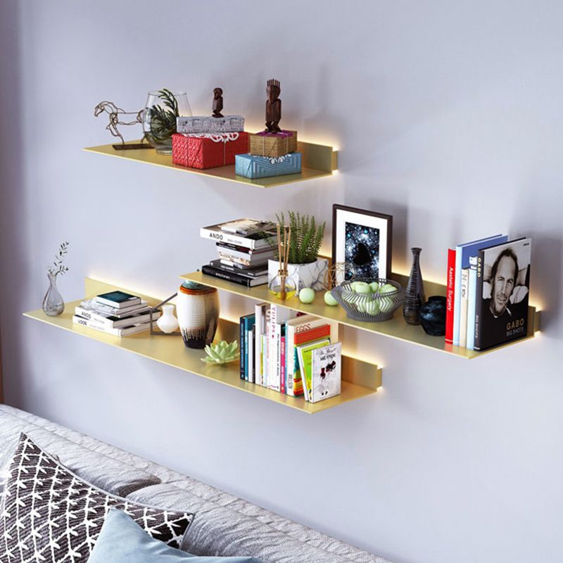 Modern Metal Bookcase 1-tier Wall Mounted Bookshelf in Burnish.