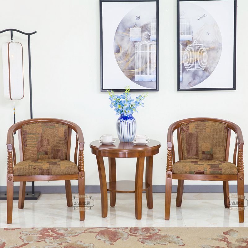 Traditional Arm Chair Upholstered Fabric Dining Chair with Wood Legs
