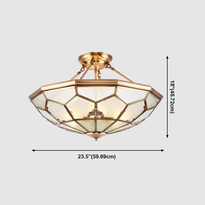 Éclairage de montage de plafond en verre en laiton de style vintage de lumière de bâti semi-encastré inversé