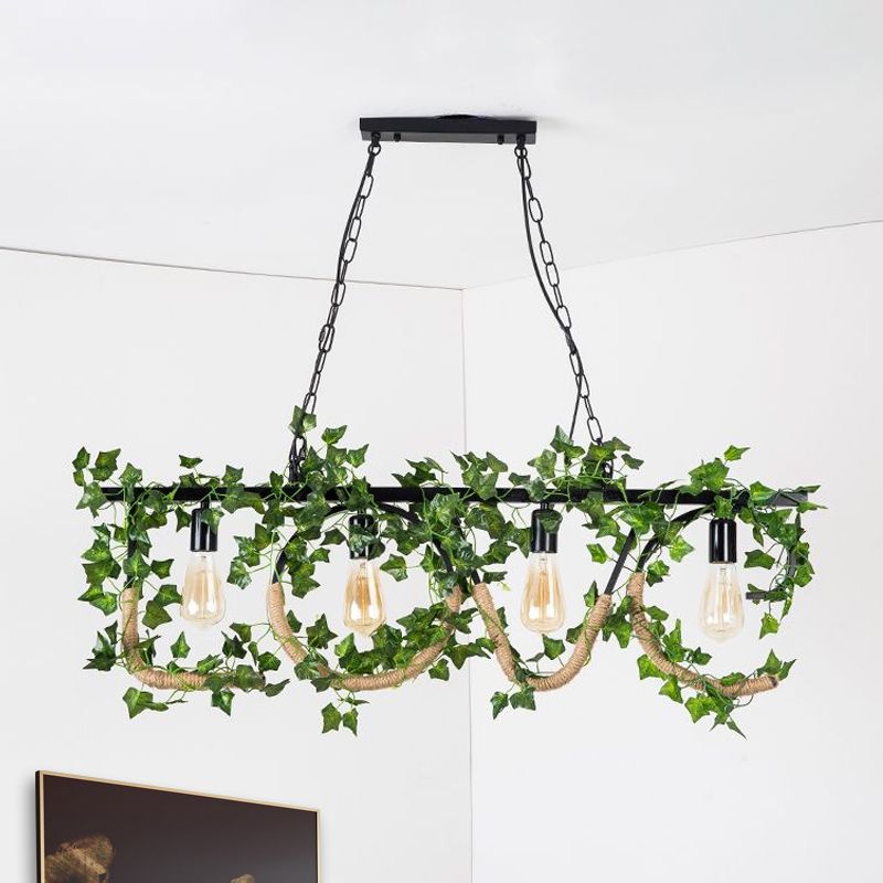 4 lumières linéaires de la lampe avec un lodge de plante artificielle métal.