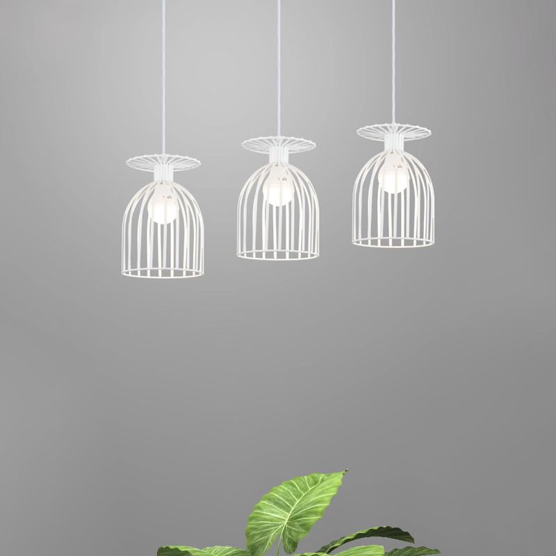 Nuance de verre à vin en métal lumière suspendue avec gardien de fil industriel 3 têtes de salon pendentif léger en blanc