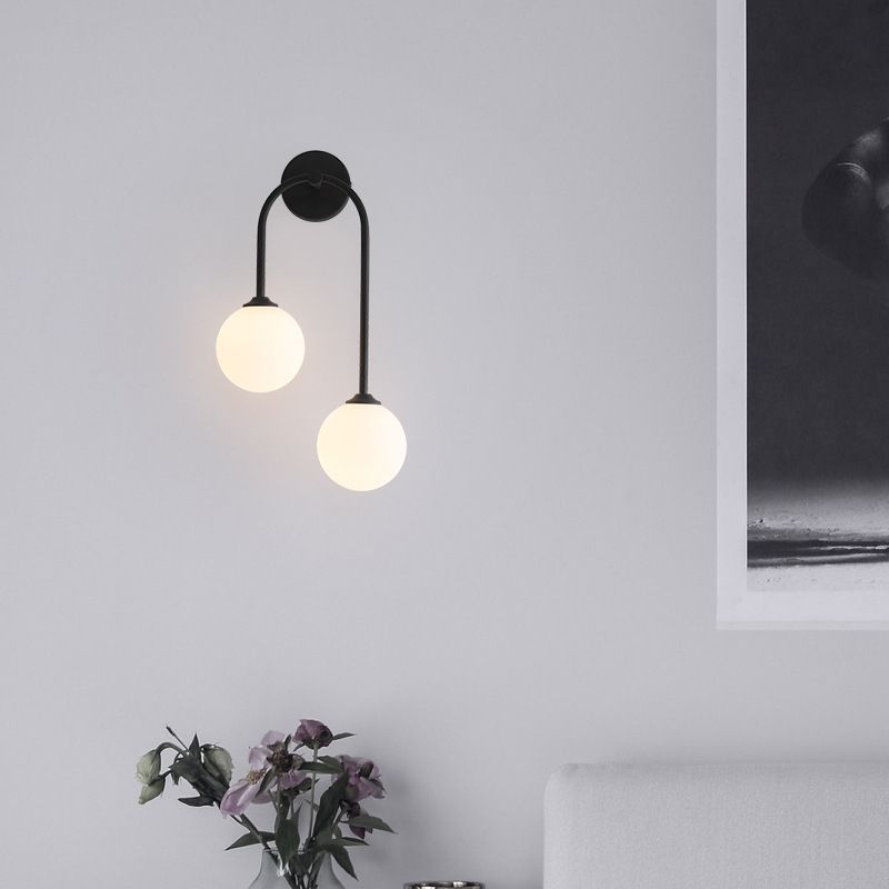 Modern Spherical Sconce Light Fixtures 2 Lights Wall Sconces with Glass Shade