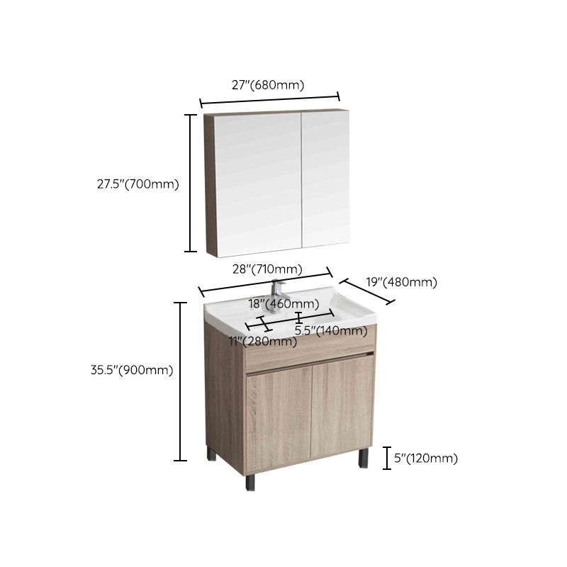 Wood Bathroom Vanity Rectangle Single Sink Mirror Freestanding Vanity Set with 2 Doors