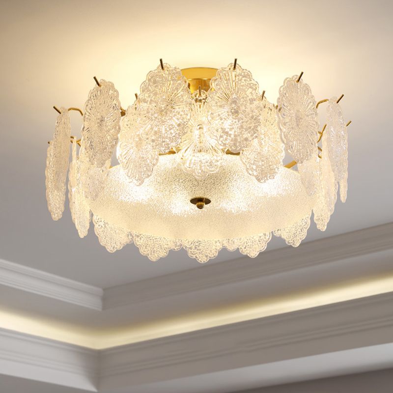 Multi Lights Ceiling Mount Light Modern Style Round with Glass Shade for Bedroom