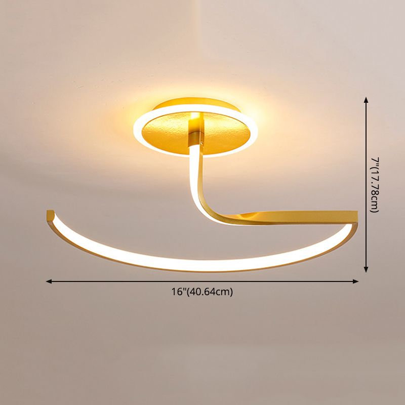 Moderner Stil Wirbel Welle Semi Flush Mount Light Metal 1 Light LED Flush Light