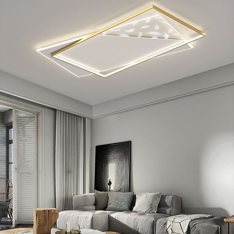 Stagger LED Geometric Feather LED Ceiling Fixture in Modern Simplicity Wrought Iron Flush Mount for Lobby