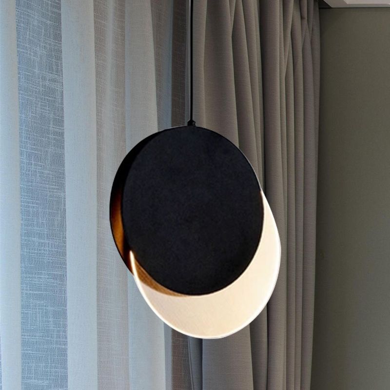 Circle Hanging Lighting Simple Metallic LED Bedroom Suspended Pendant Lamp in Back with New-Moon Design