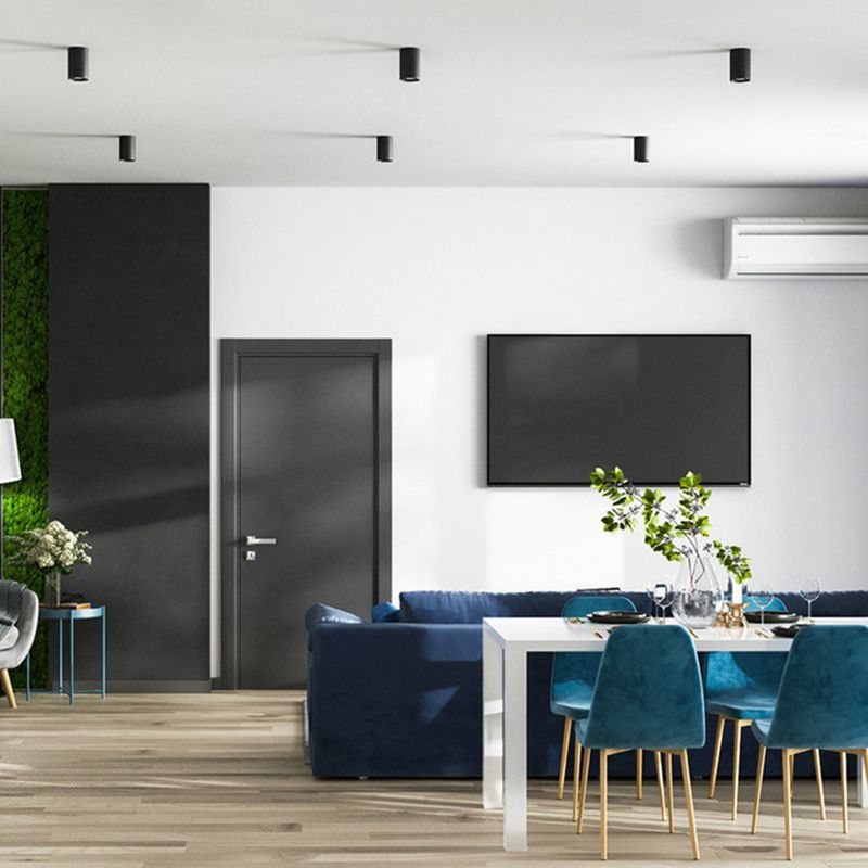 Terrace Flush Mount Light Fixture Simple Black LED Ceiling Fixture with Cylindrical Metal Shade