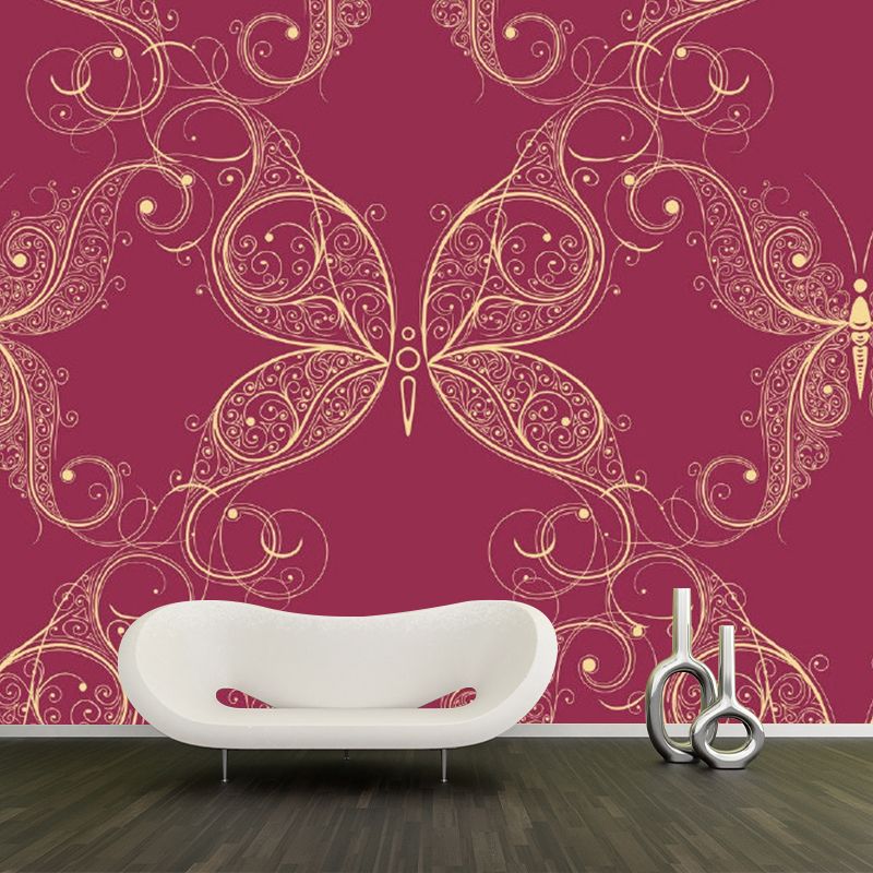 Full Size Butterflies Wall Murals for Bedroom Animal Print Wall Covering in Purple-Red, Washable