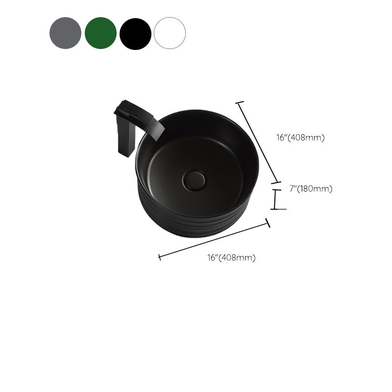 Modern Vessel Bathroom Sink Circular Porcelain with Pop-Up Drain Vessel Sink