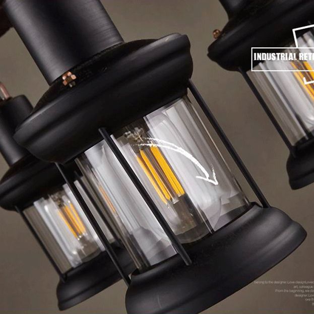 Araña de madera de madera negra RETRO RETRO Circular 6 Luz de suspensión de luz para mesa de comedor