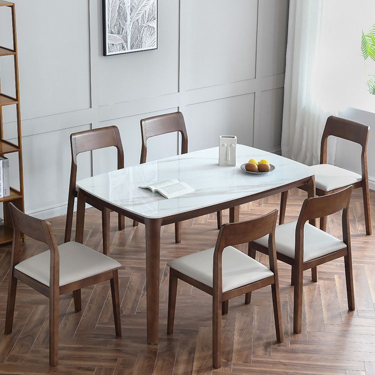 Contemporary Sintered Stone Standard Dining Set Rectangle Shape White Dining Set with 4 Legs Table