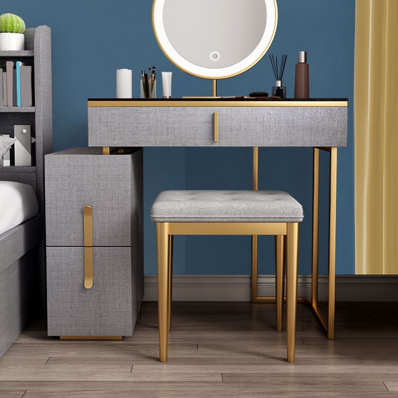 3-Drawer Glass Vanity Table with Stool Glam 26.4" W Dressing Table
