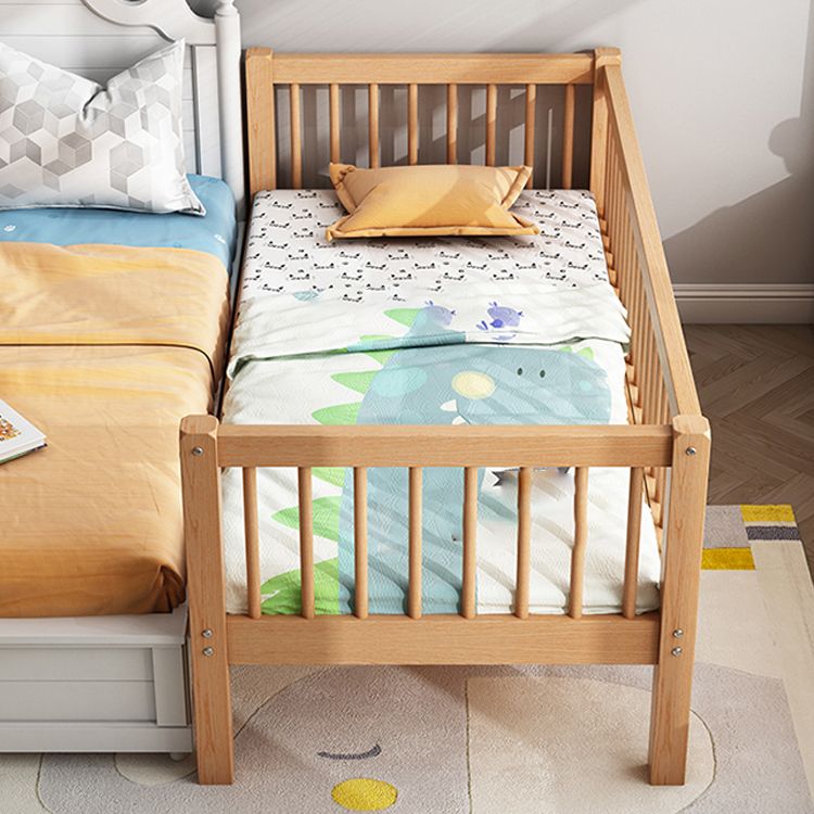 Farmhouse Beech Nursery Bed Solid Wood Baby Crib with Guardrails and Mattress