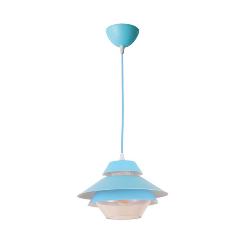 Macaron Stylish Flared Pendant Lighting Metallic 1-Light Living Room Hanging Ceiling Light in Blue/Green