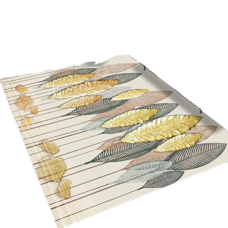 Gray Casual Rug Polyester Leaves Rug Stain Resistant Rug for Lving Room