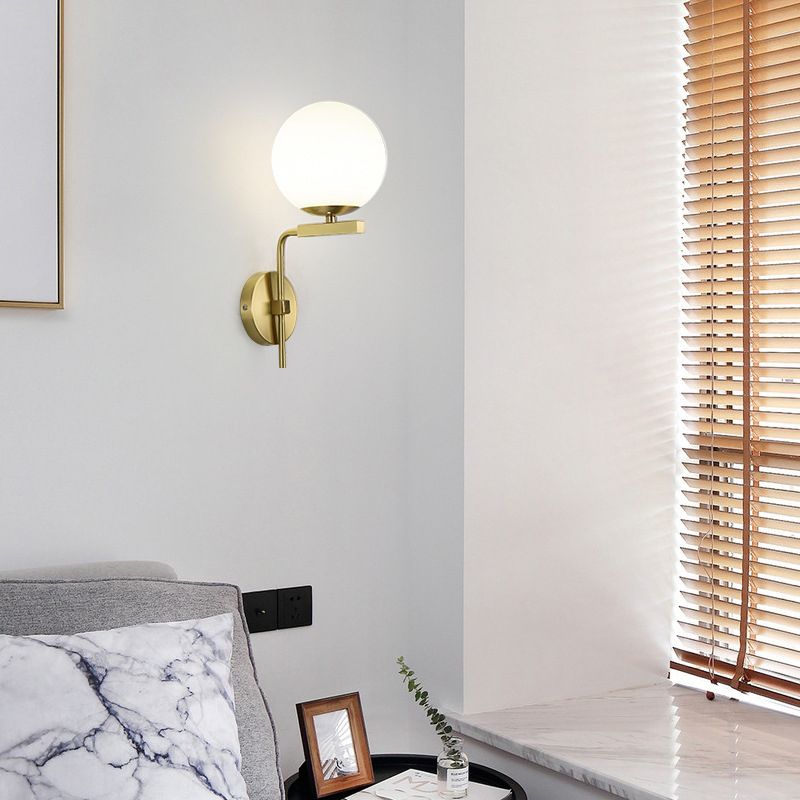 Modern Style Ball Shape Wall Light Glass 1 Light Sconces in Gold for Bedroom