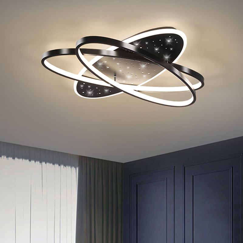Metallic Oval and Circular Flush Mount Lamp Modern LED Flush Ceiling Light in Black