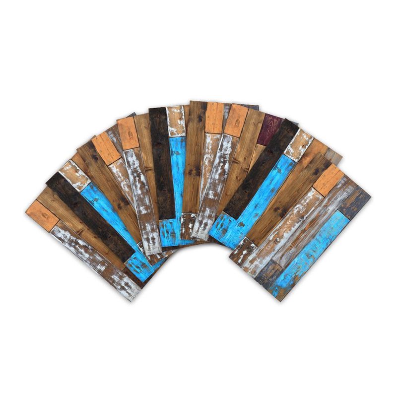 Painted Reclaimed Wood Wallpaper Panel Blue PVC Wall Decor, Peel off, 8' L x 4" W