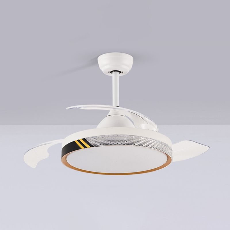 Contemporary Ceiling Fan Lighting Retractable Fan Blades Fan Fixture in White