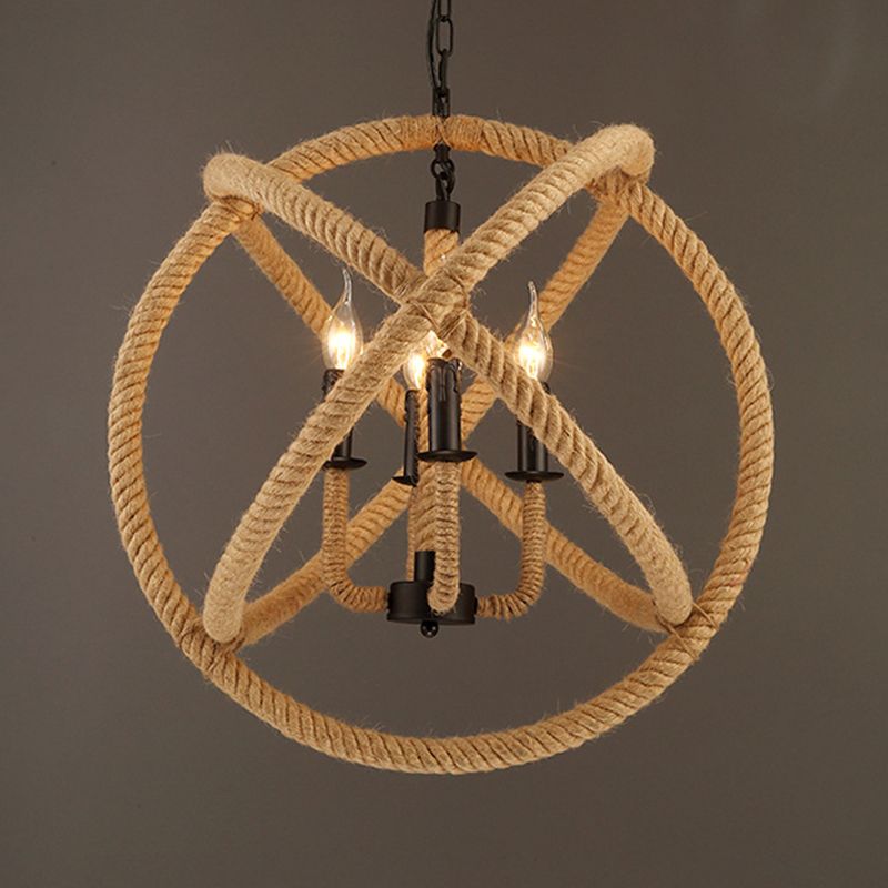 Black Rope Wrapped Hoops Chandelier Pendant Light Coastal Rope Restaurant Pendant Light Fixture