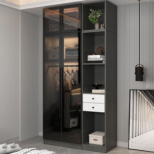Contemporary Home Wardrobe Armoire Black Glass Wardrobe Cabinet