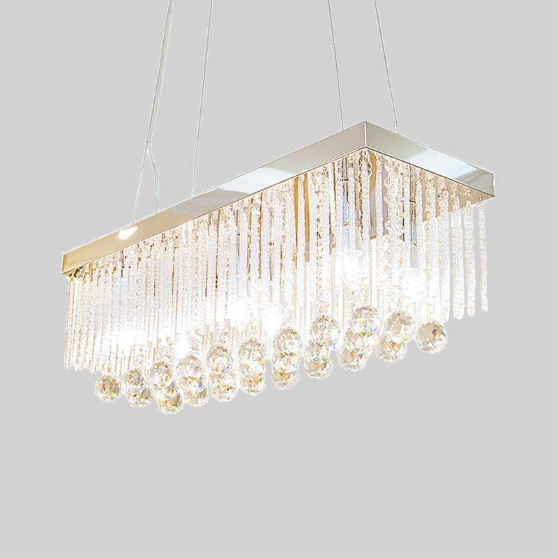 Crystal Ball Chrome Island Light Fixture Rectangle 6 Heads Contemporary Pendant Lighting