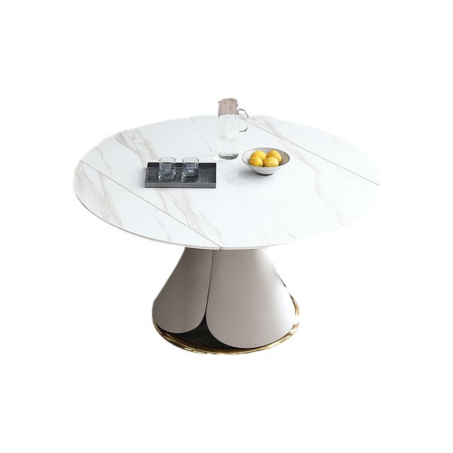 Glam 1/4/5/7 Pieces Scalable Dinette Set with White Sintered Stone Round Dining Table Set