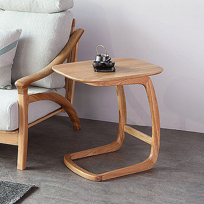 Scandinavian Rectangular Sofa Side Table C Shape Wood End Table
