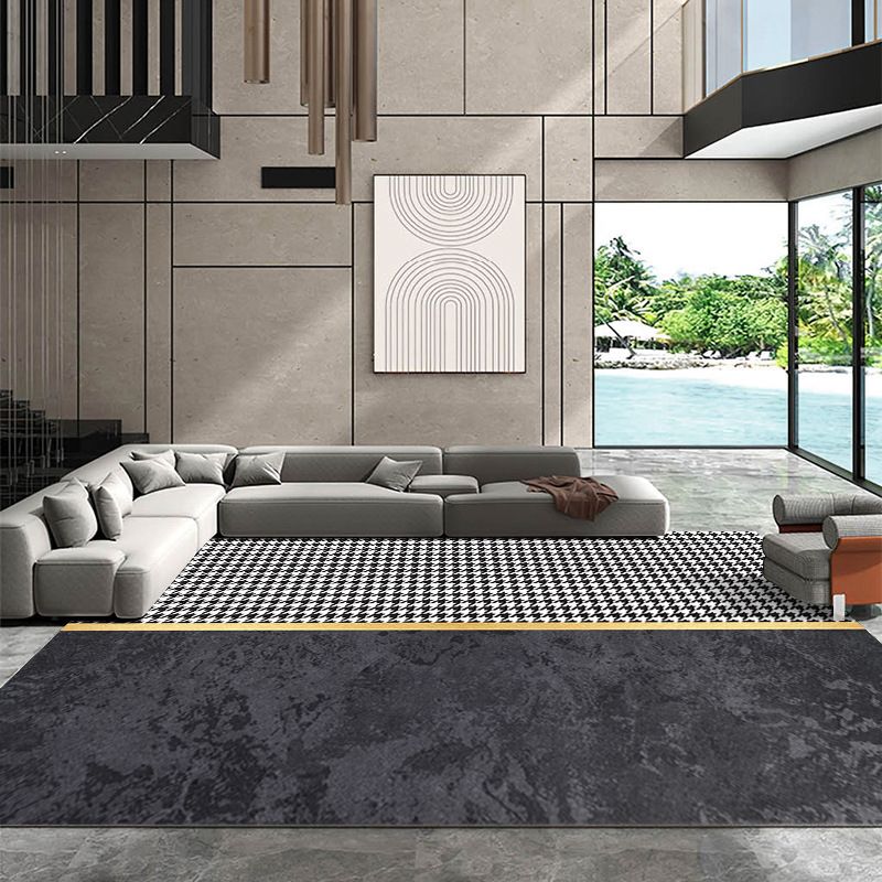 Dark Green Color Block Rug Polyester Modern Rug Non-Slip Backing Rug for Drawing Room