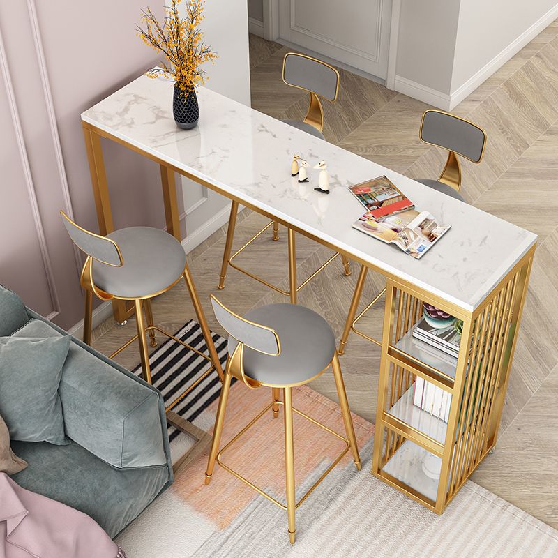 Glam Style Stone Bar Table Double pedestal Bar Dining Table for Living Room