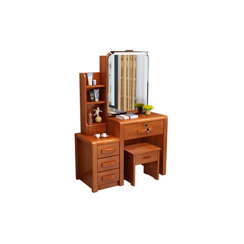Traditional Solid Wood Make-up Vanity with Mirror and Stool,6 Drawers