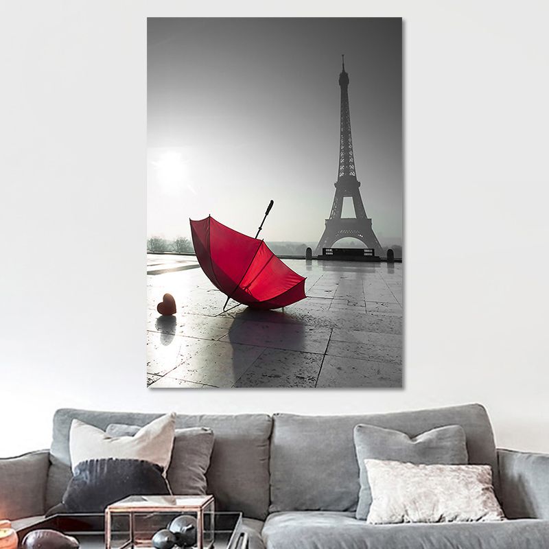 Photographic Print Eiffel Tower Canvas Art Modern Novelty Landmark Wall Decor in Red-Grey