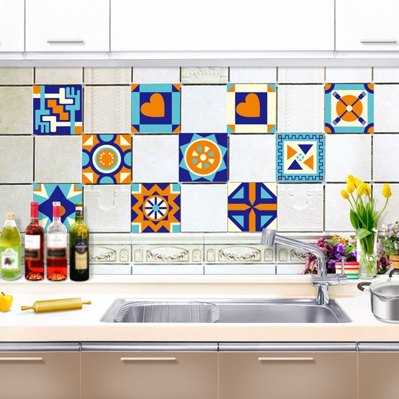 Contemporary Geometric Wallpapers Orange-Blue Self Sticking Wall Covering for Bedroom