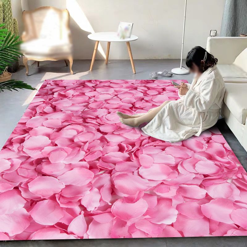 Chic Floral Pattern Area Carpet Pink Modern Area Rug Polyster Non-Slip Rug for Living Room
