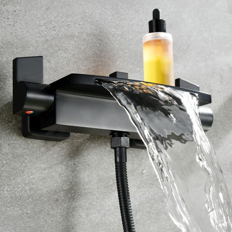 Modern Wall Mounted Metal Tub Filler Double Handles Waterfall Tub Faucet Trim