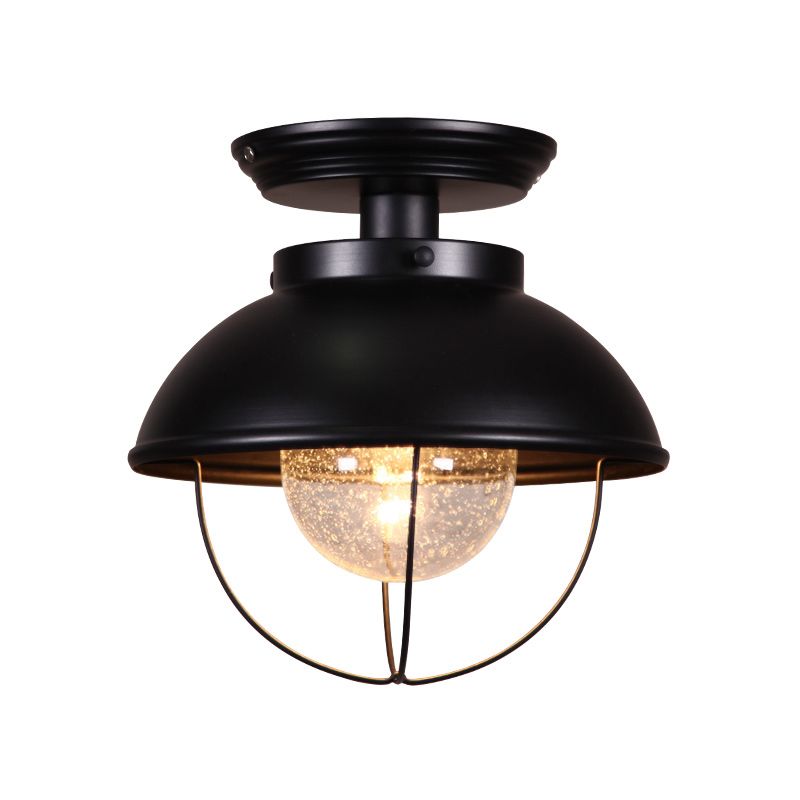 1 Light Semi Flush Mount Light Industrial Style Bowl-Shaped Metal Light Fixture