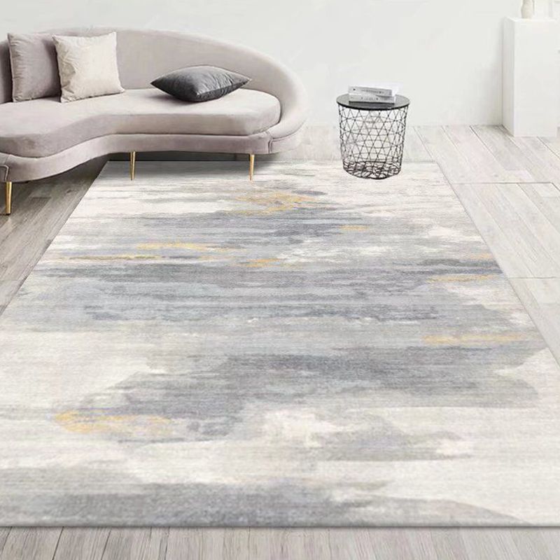 Light Gray Modern Rug Polyester Pattern Rug Washable Rug for Living Room