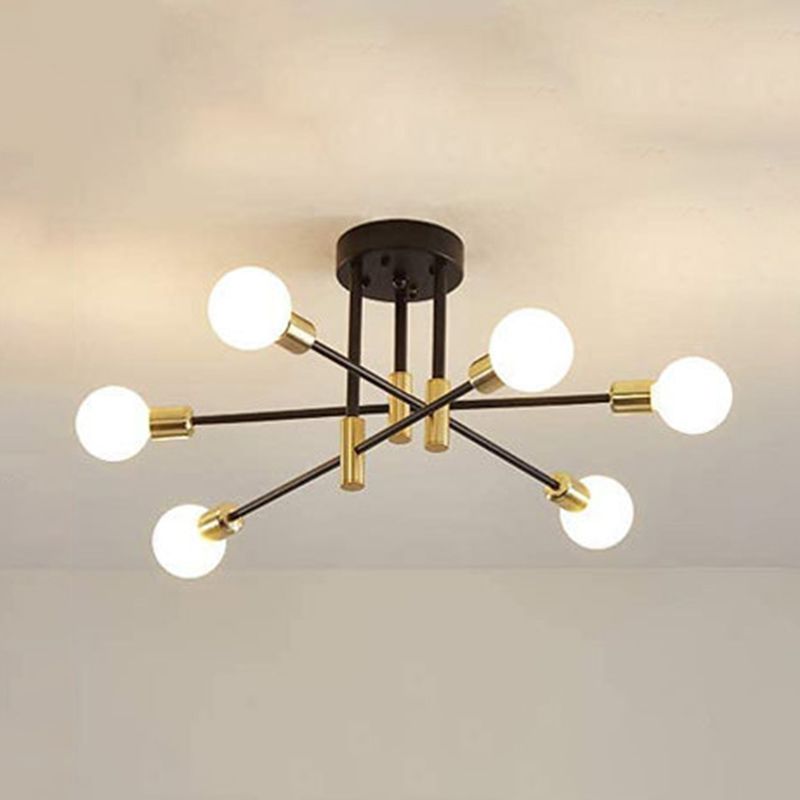 Sphere Ceiling Semi Flush Contemporary 4 / 6 / 8 - Light Semi Flush Mount in Black & Gold