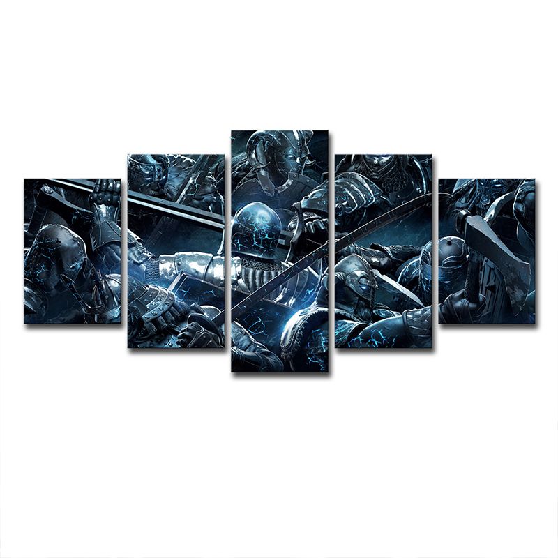 LOL Game Scene Soldiers Canvas Print Kids Style Multi-Piece Wall Art in Blue