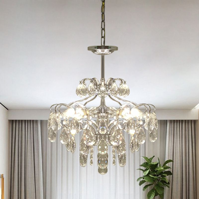 6 koppen plafondophanging lamp Minimalistisch taps toelopende prismatische optische kristal hanger kroonluchter in chroom
