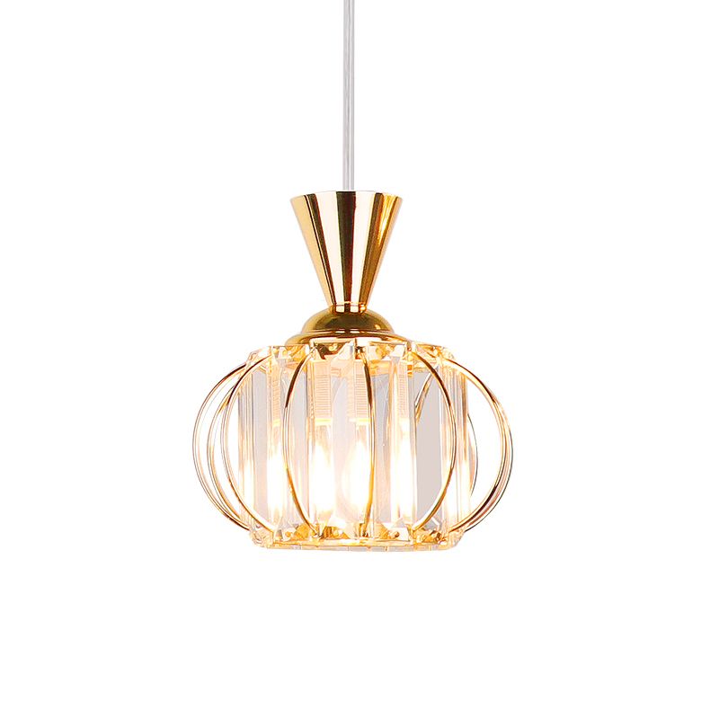 1 tête Crystal Prism Pendant Lighting Modern Eleging Hanging Lightture avec une teinte lanterne en noir / or pour la chambre