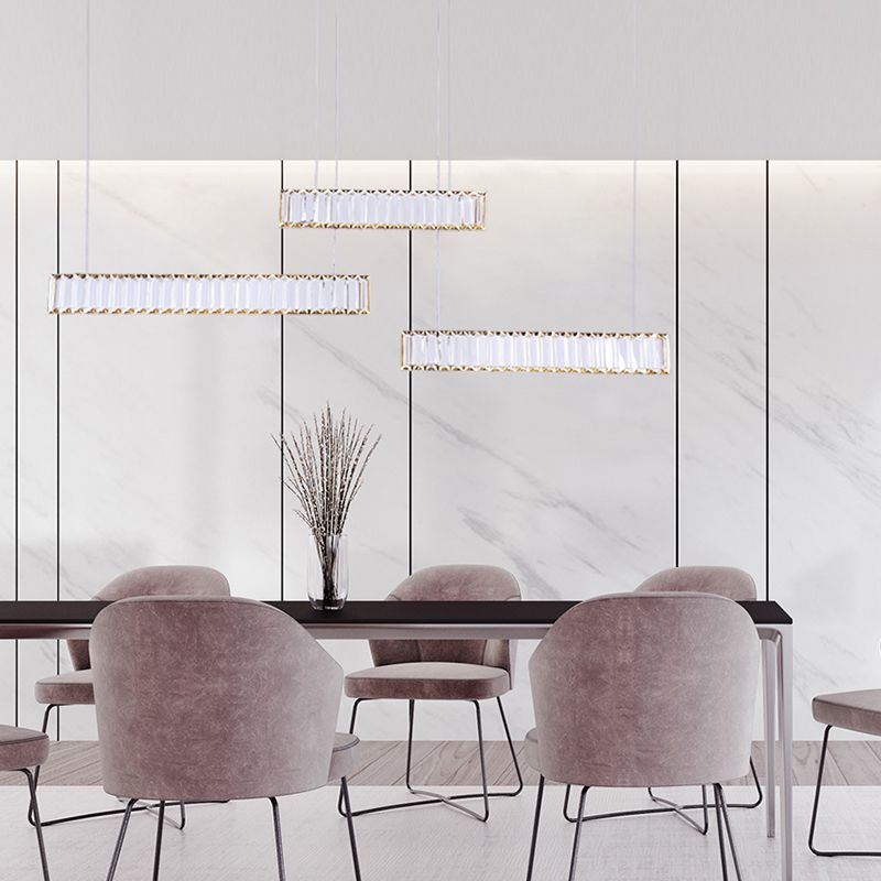 Contemporary Linear LED Ceiling Lamp Fixtures Crystal Island Pendant for Dinning Room