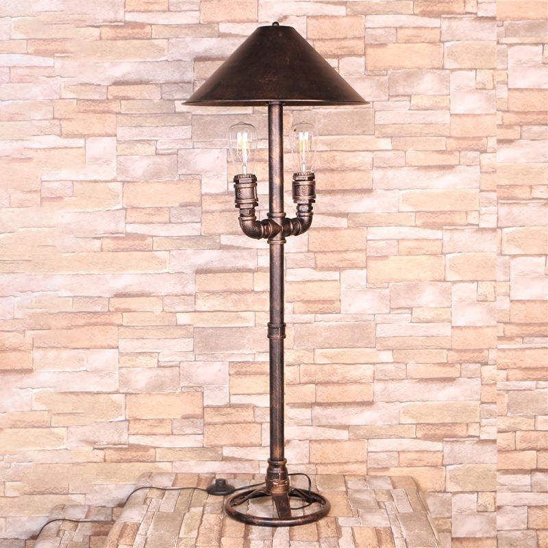 Antique Bronze Exposed Bulb Table Light Industrial Style Metal 2 Lights Indoor Desk Lamp