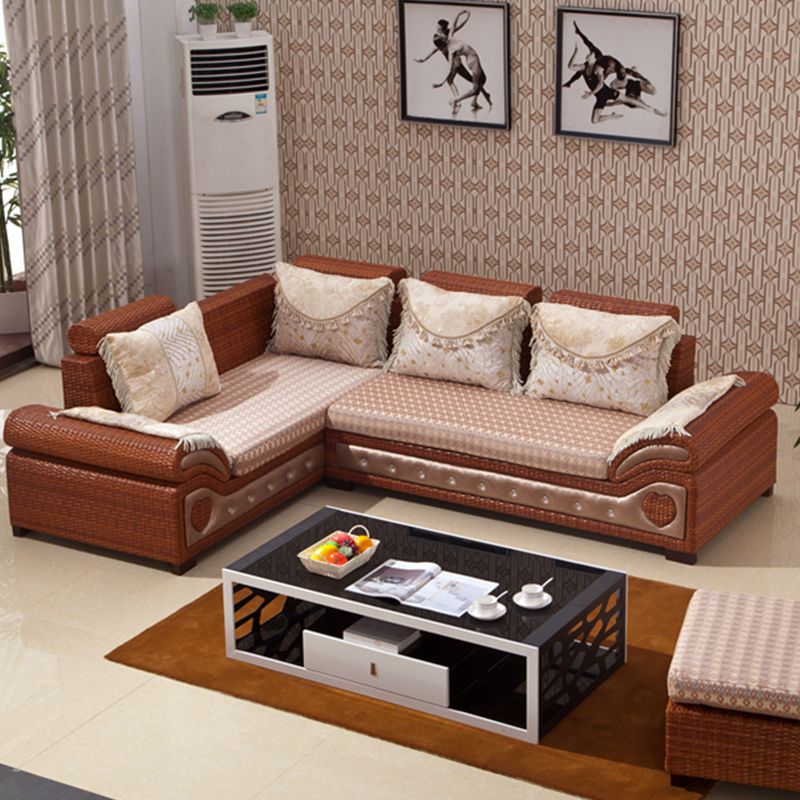 Tropical Style Rattan Accent Sofa and Chaise Slipcovered Sofa with Pillows
