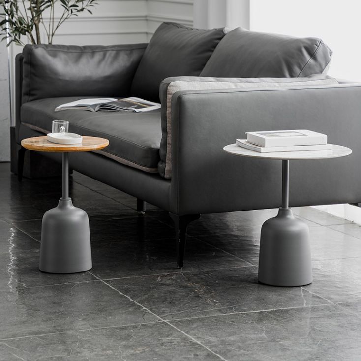 Modernistic Pedestal End Table Slate/Wood Top Round Corner Table
