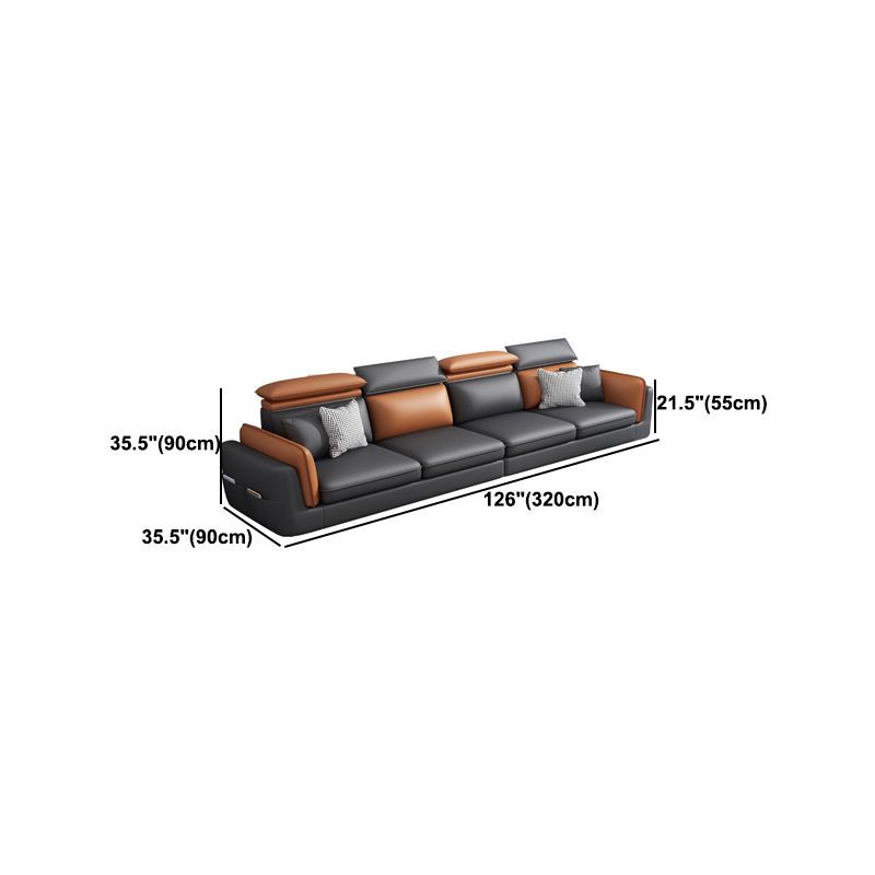Scandinavian Dark Gray Cushion Back Faux Leather Storage Sofa & Chaise