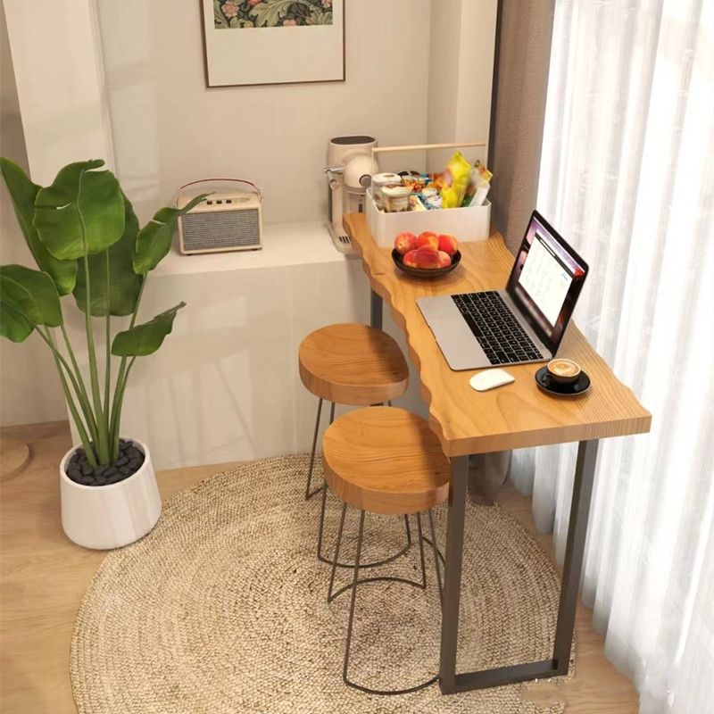 Rectangle Bar Dining Table Contemporary Wood Bar Table with Black Sled Base