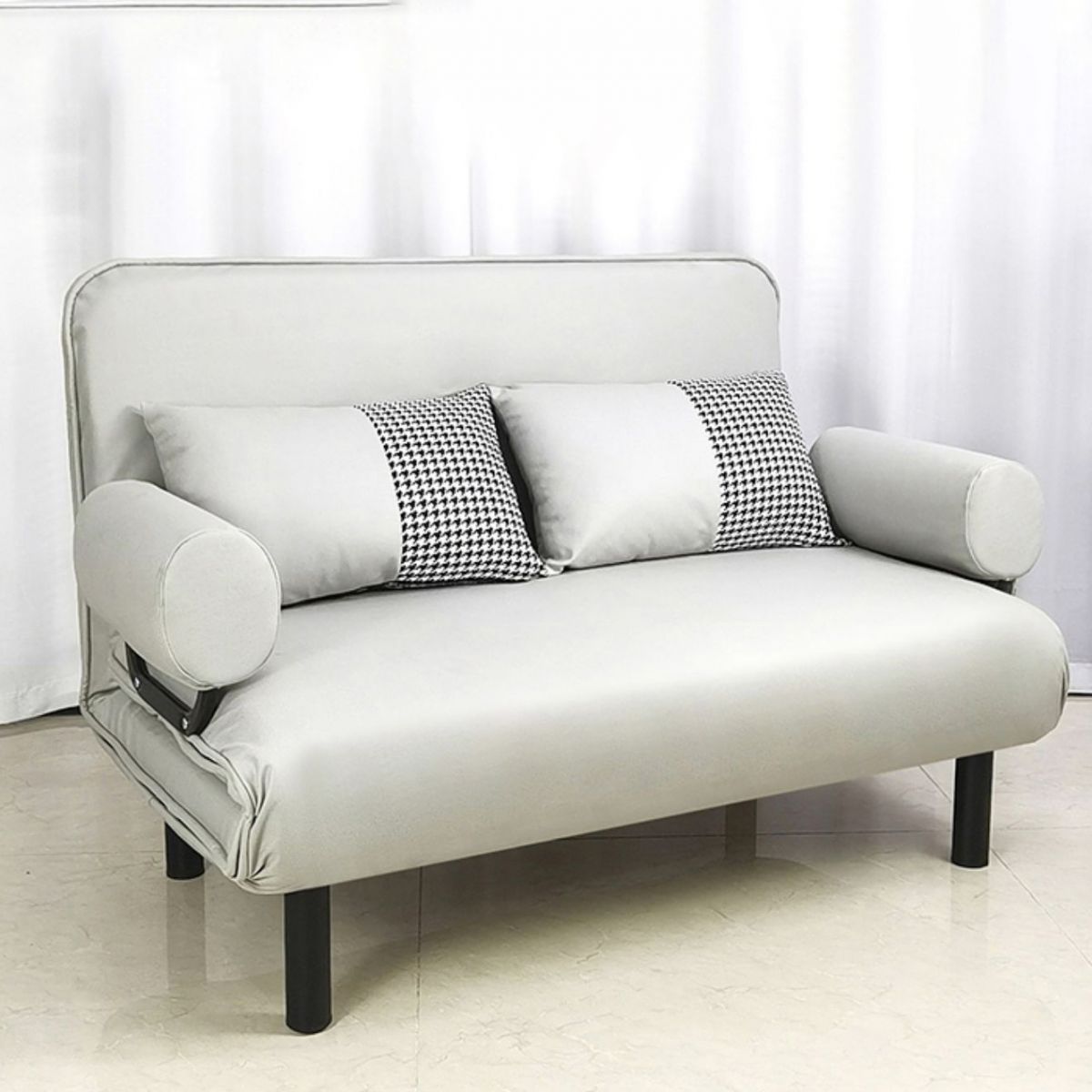 Modern Faux Leather Sofa 28.34" D x 32.28" H Recessed Arm Sofa